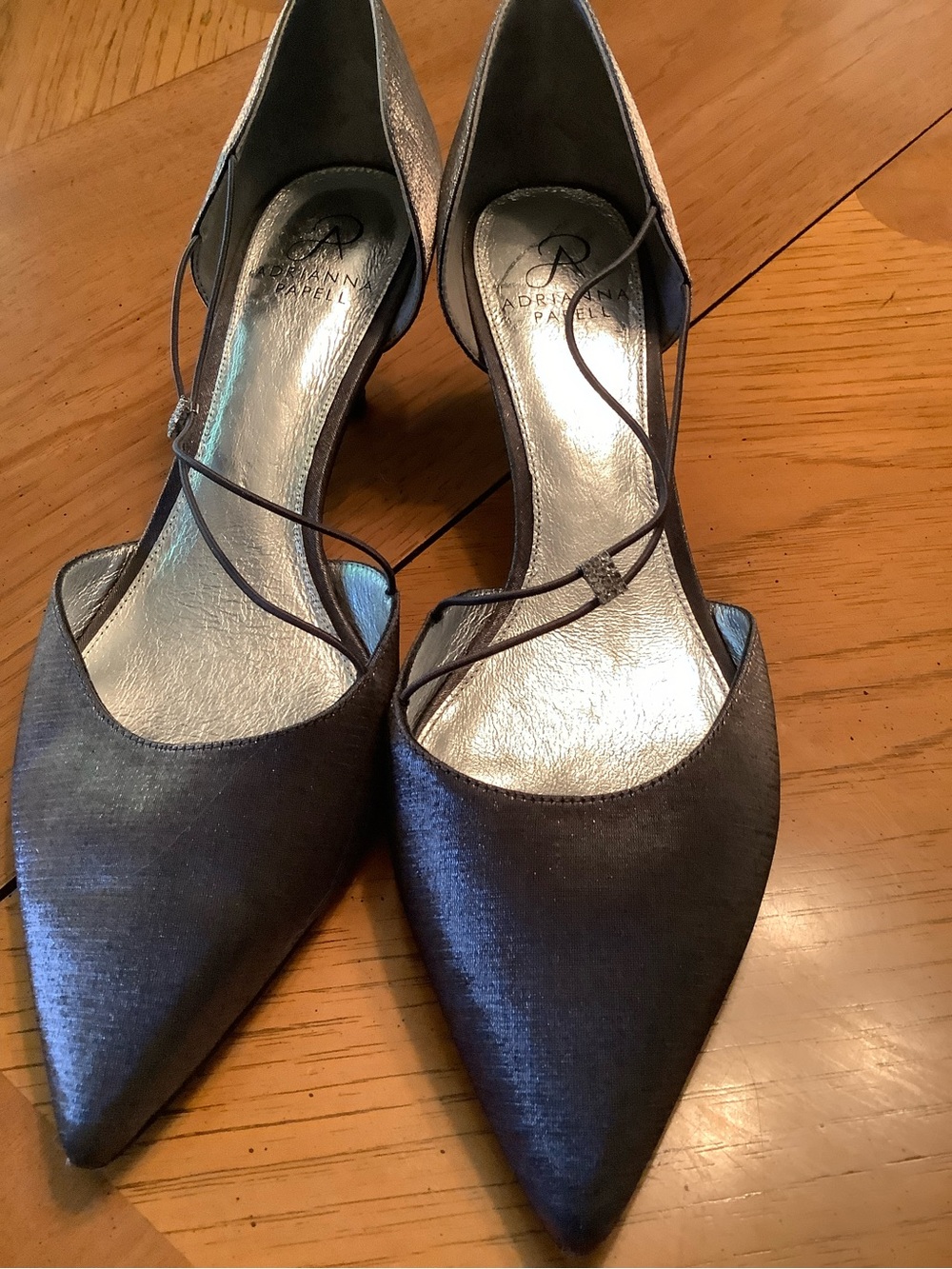 Adrianna Papell Metallic Charcoal Pointed D'Orsay Pumps with Straps